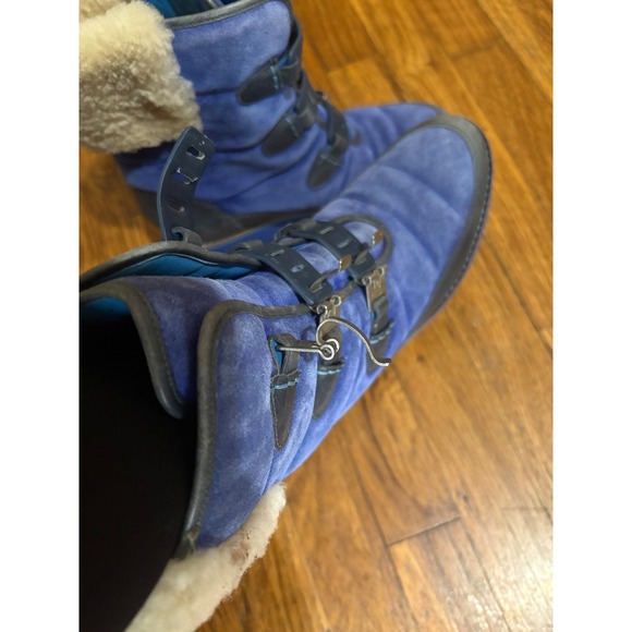 Cole Haan Nike Air Blue Suede Shearling Buckle Winter Wedge Boots Womens - Picture 8 of 13